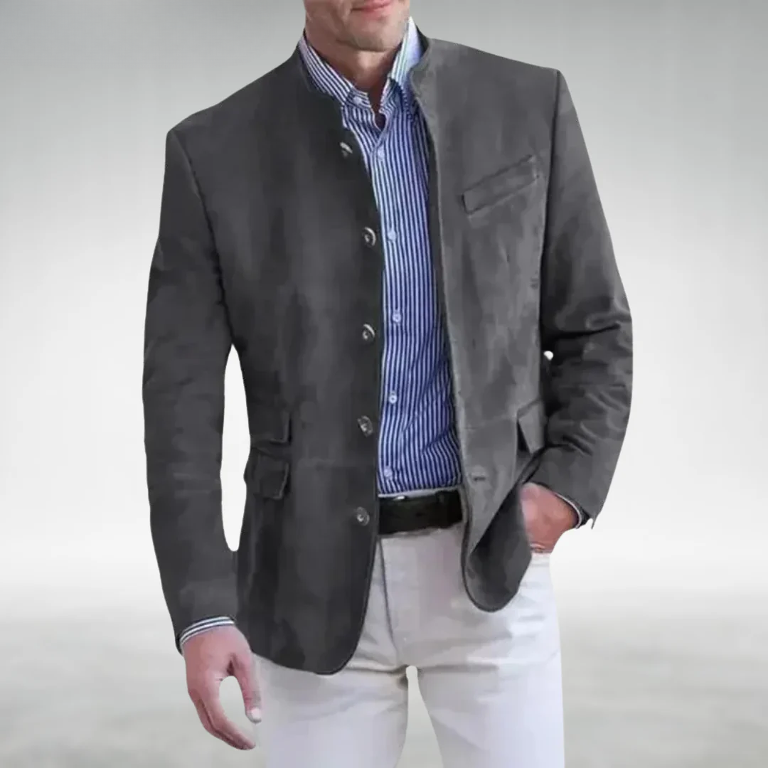 Wildlederblazer – Stylischer einreihiger Blazer für Männer-Grau-S-Chaps Herrenmode