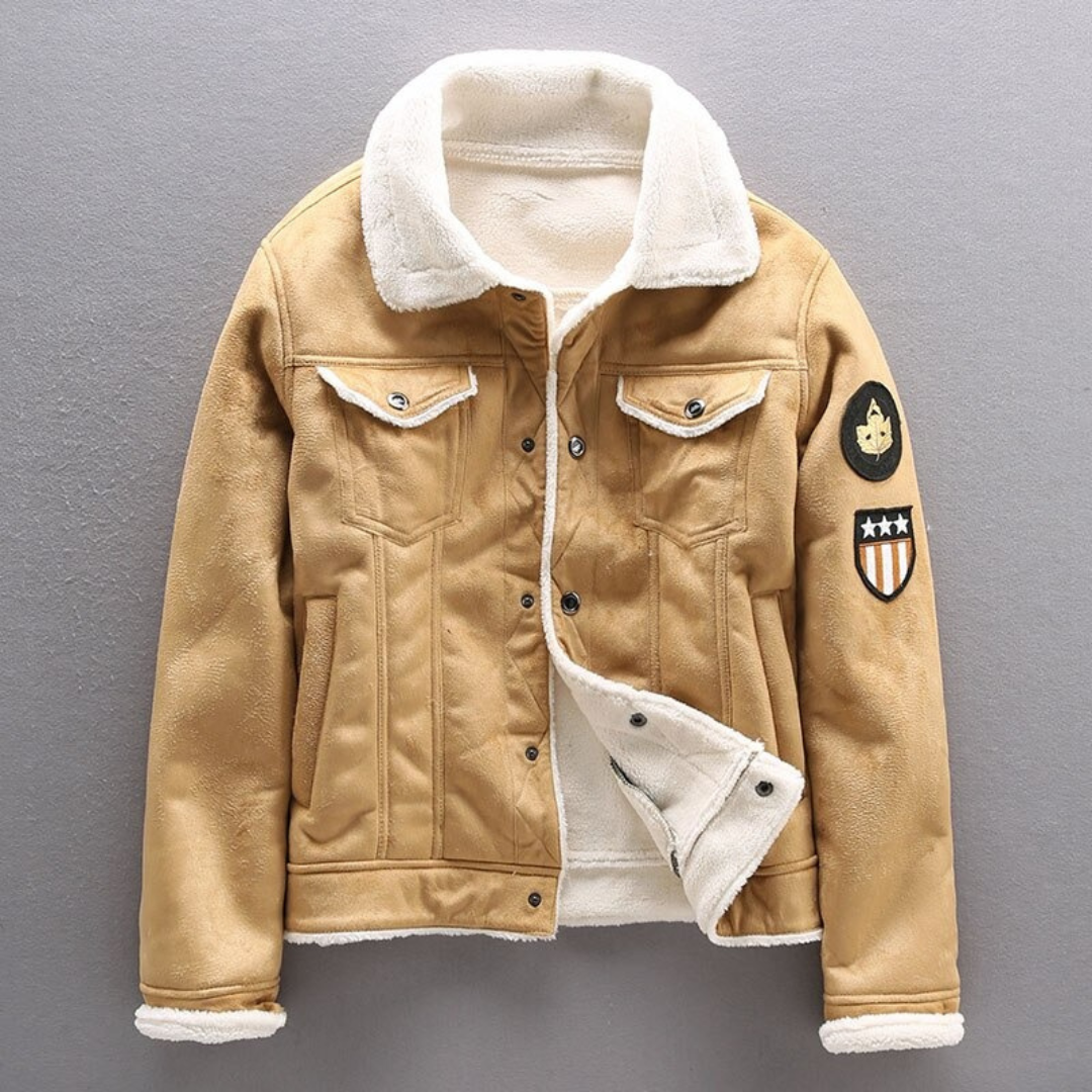 Wildlederjacke | Fleece gefüttert | Sherpa gefüttert | Biker Winterjacke | Herren Winterjacke-Beige-XS-Chaps Herrenmode