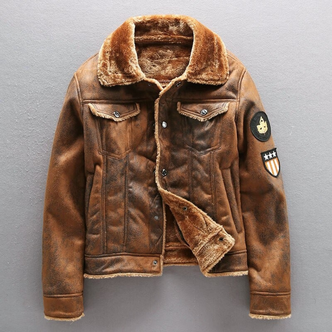 Wildlederjacke | Fleece gefüttert | Sherpa gefüttert | Biker Winterjacke | Herren Winterjacke-Braun-XS-Chaps Herrenmode