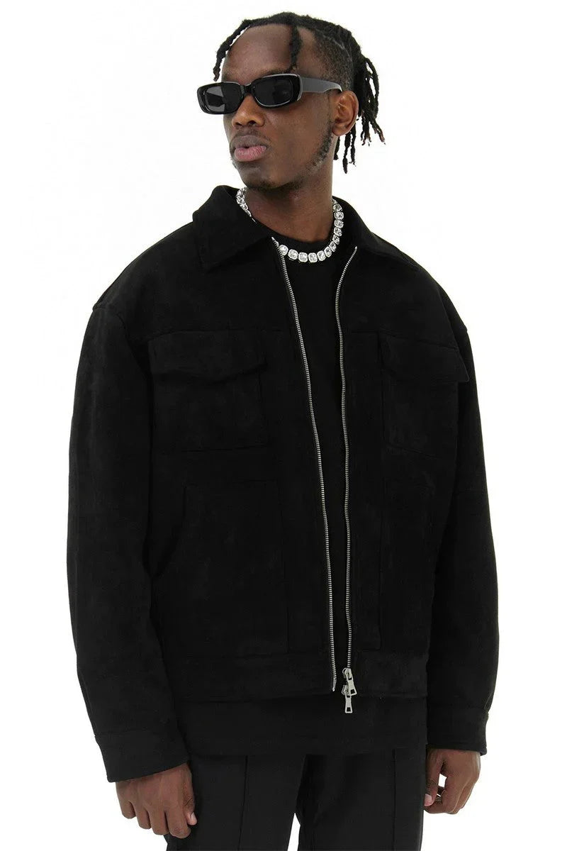 Wildlederjacke – Herren-Lederjacke mit Reißverschluss und Taschen-Chaps Herrenmode