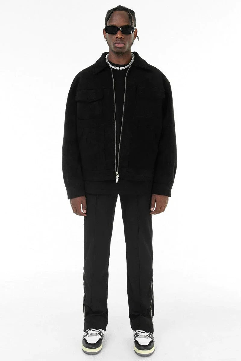 Wildlederjacke – Herren-Lederjacke mit Reißverschluss und Taschen-Chaps Herrenmode