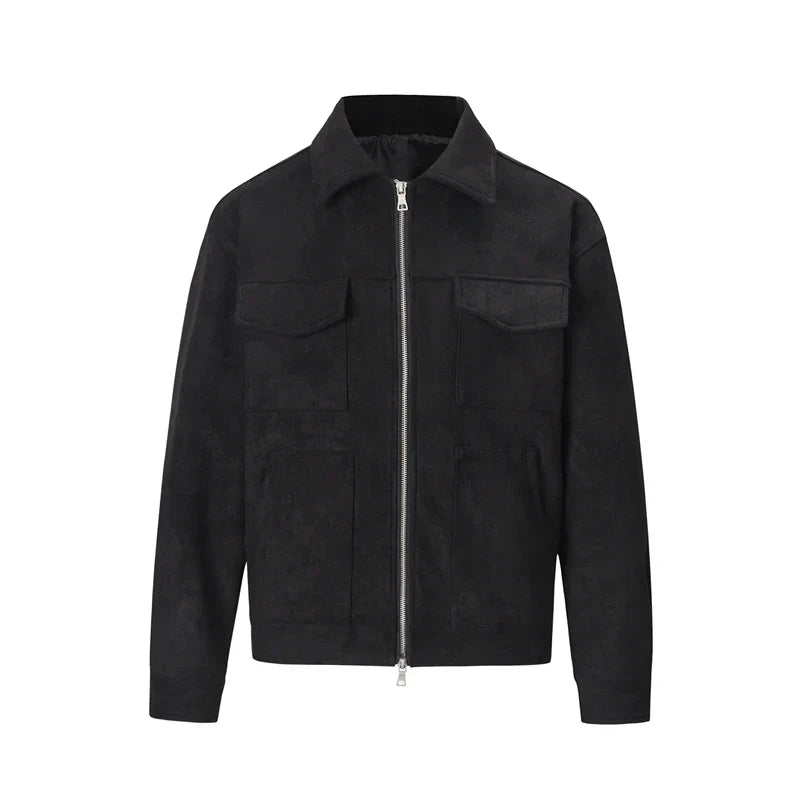 Wildlederjacke – Herren-Lederjacke mit Reißverschluss und Taschen-Chaps Herrenmode
