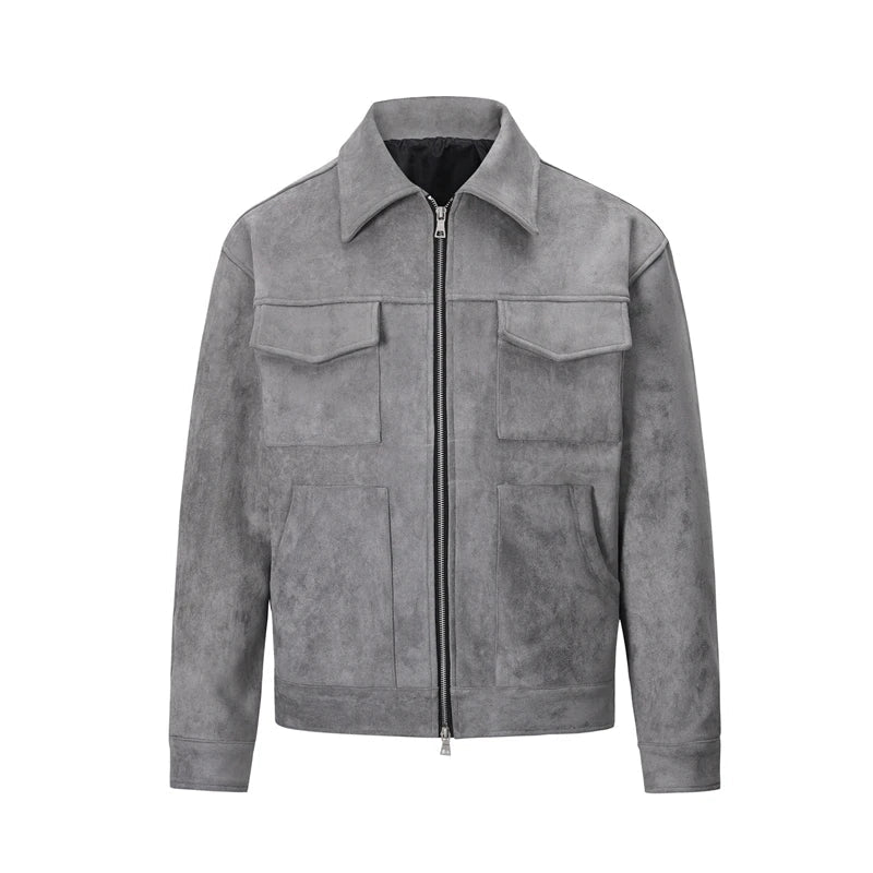 Wildlederjacke – Herren-Lederjacke mit Reißverschluss und Taschen-Chaps Herrenmode