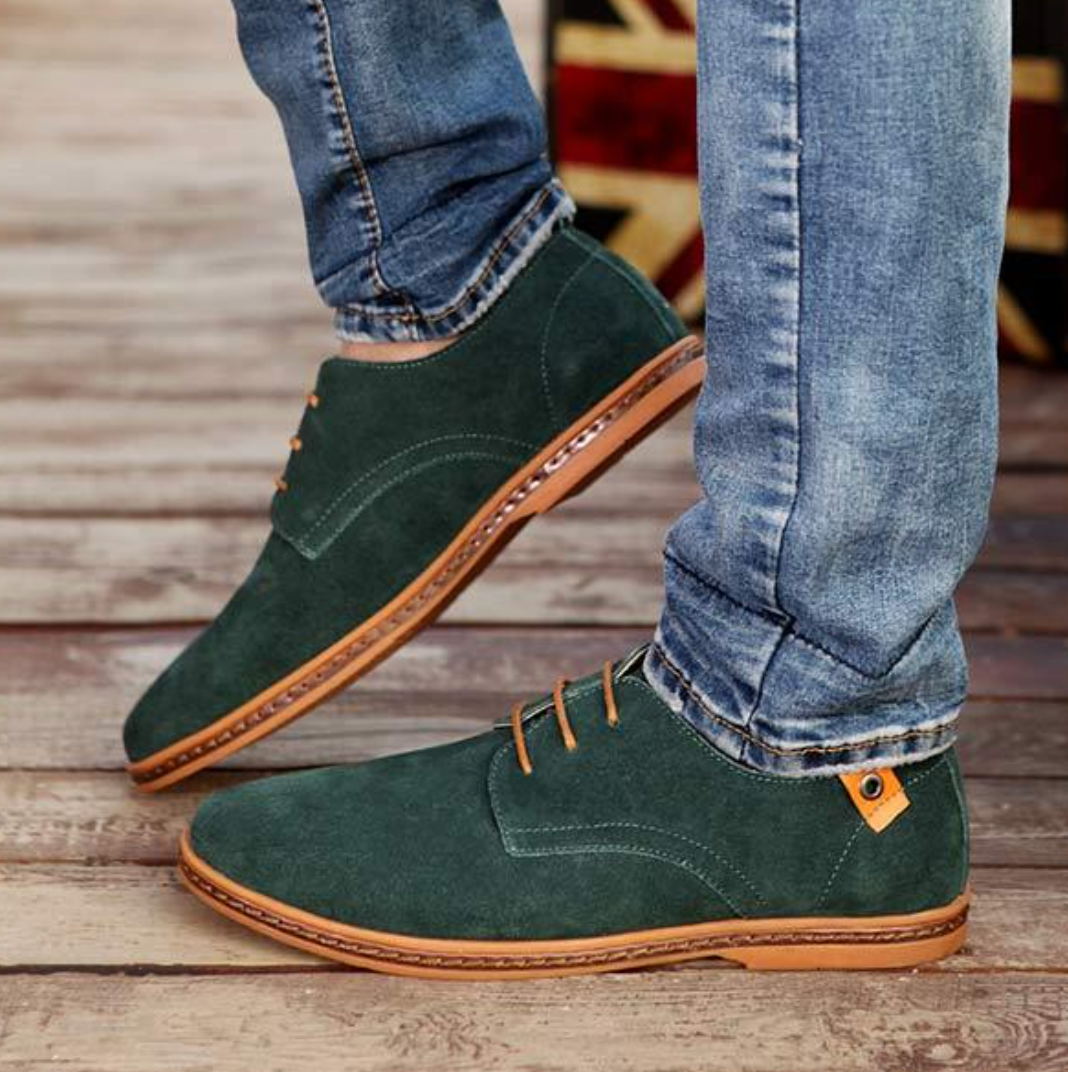 Wildlederschuhe - Stylische Herren Schnürschuhe zum Laufen aus Leder-Grün-38-Chaps Herrenmode