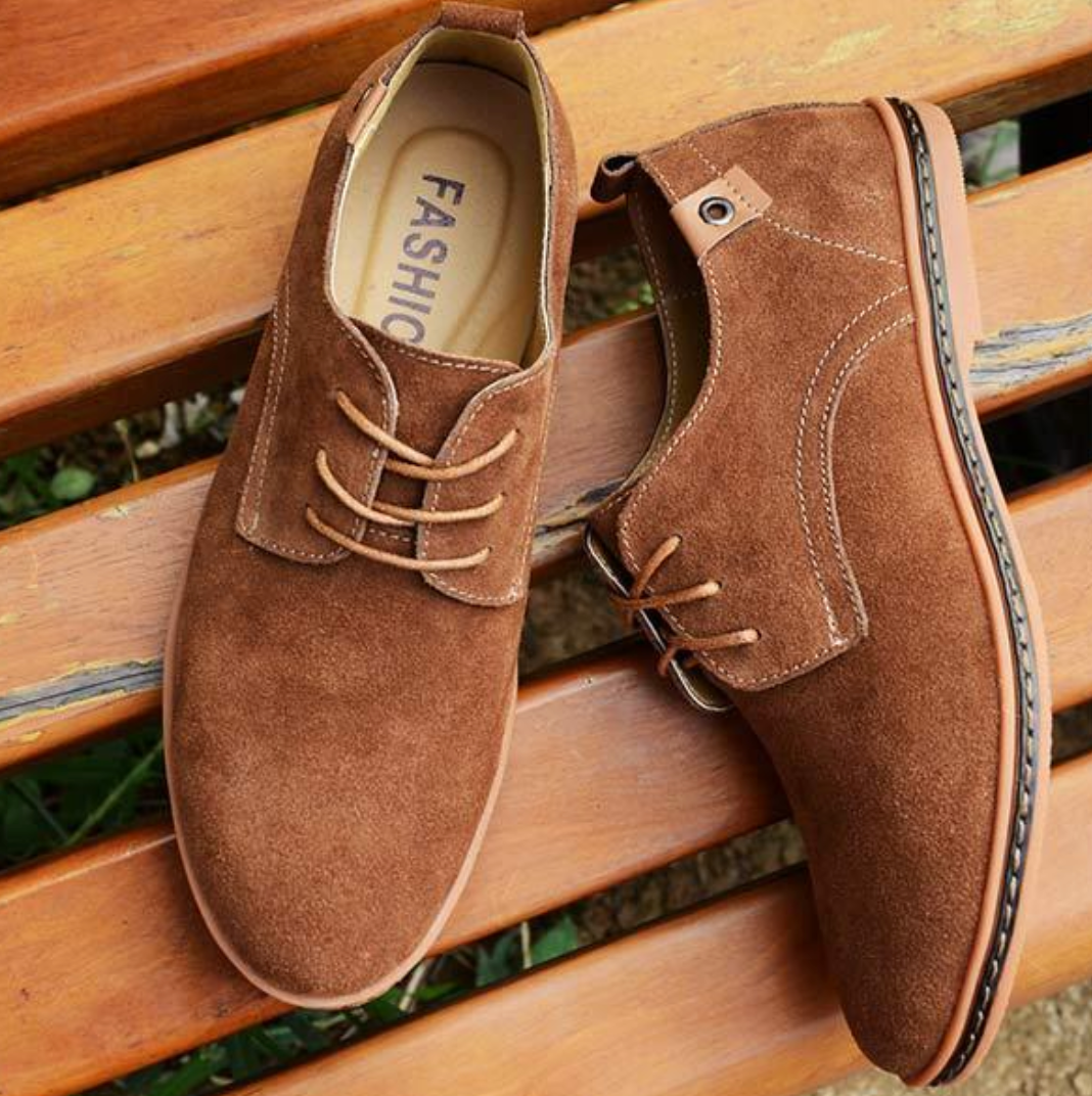 Wildlederschuhe - Stylische Herren Schnürschuhe zum Laufen aus Leder-Hellbraun-38-Chaps Herrenmode