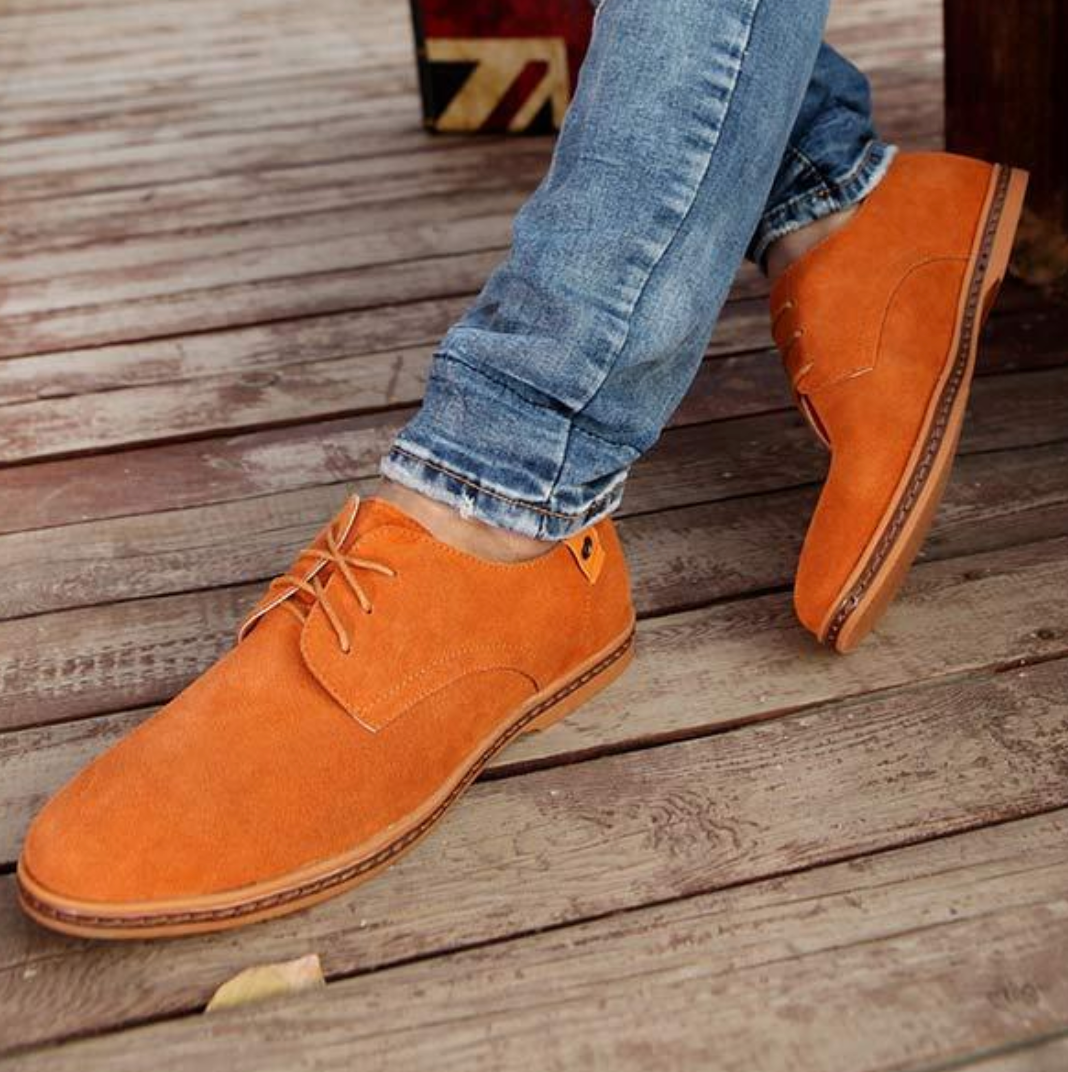 Wildlederschuhe - Stylische Herren Schnürschuhe zum Laufen aus Leder-Orange-38-Chaps Herrenmode