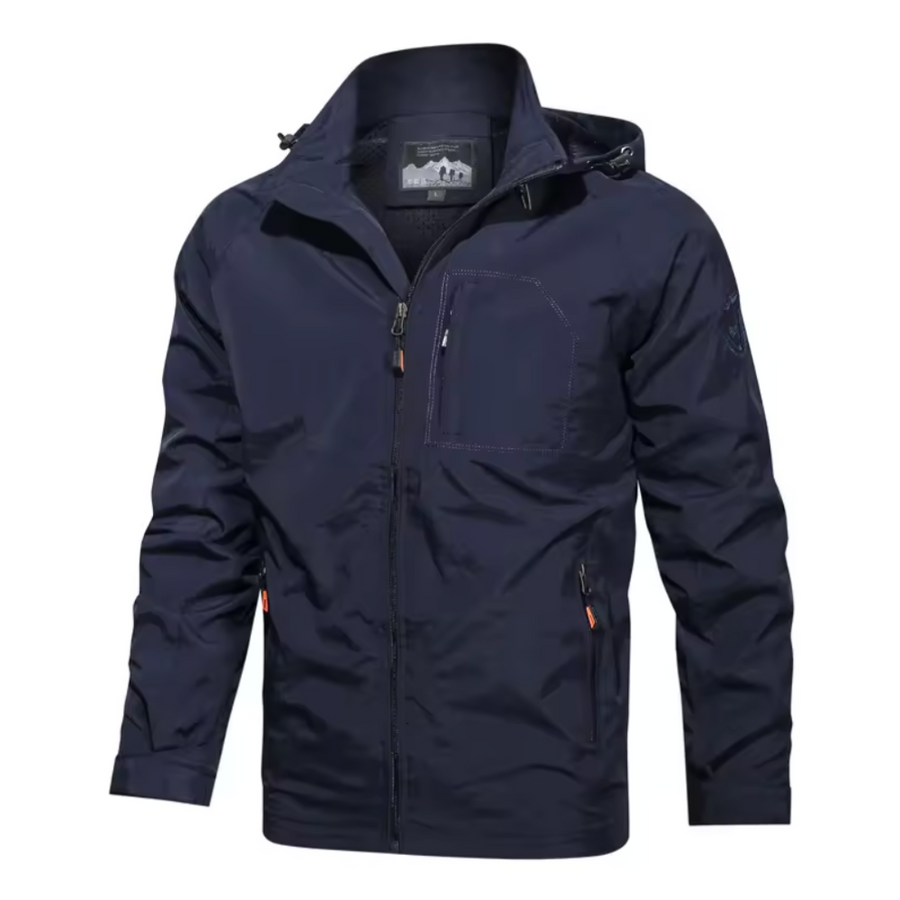 Windbreaker Jacke - Wasserdichte Outdoorjacke mit Kapuze für Männer-Marineblau-S-Chaps Herrenmode