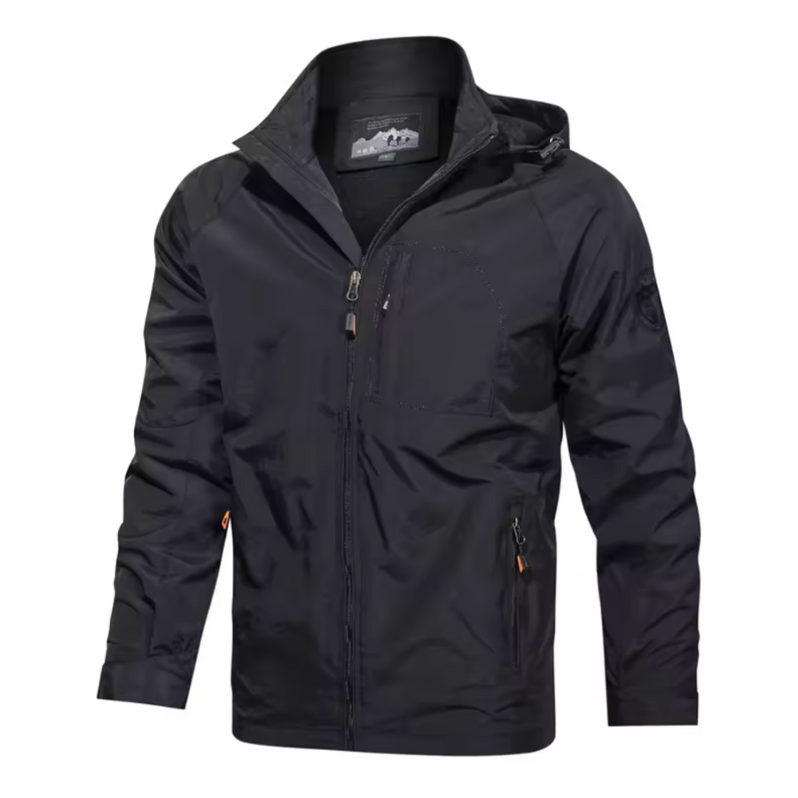 Windbreaker Jacke - Wasserdichte Outdoorjacke mit Kapuze für Männer-Schwarz-S-Chaps Herrenmode