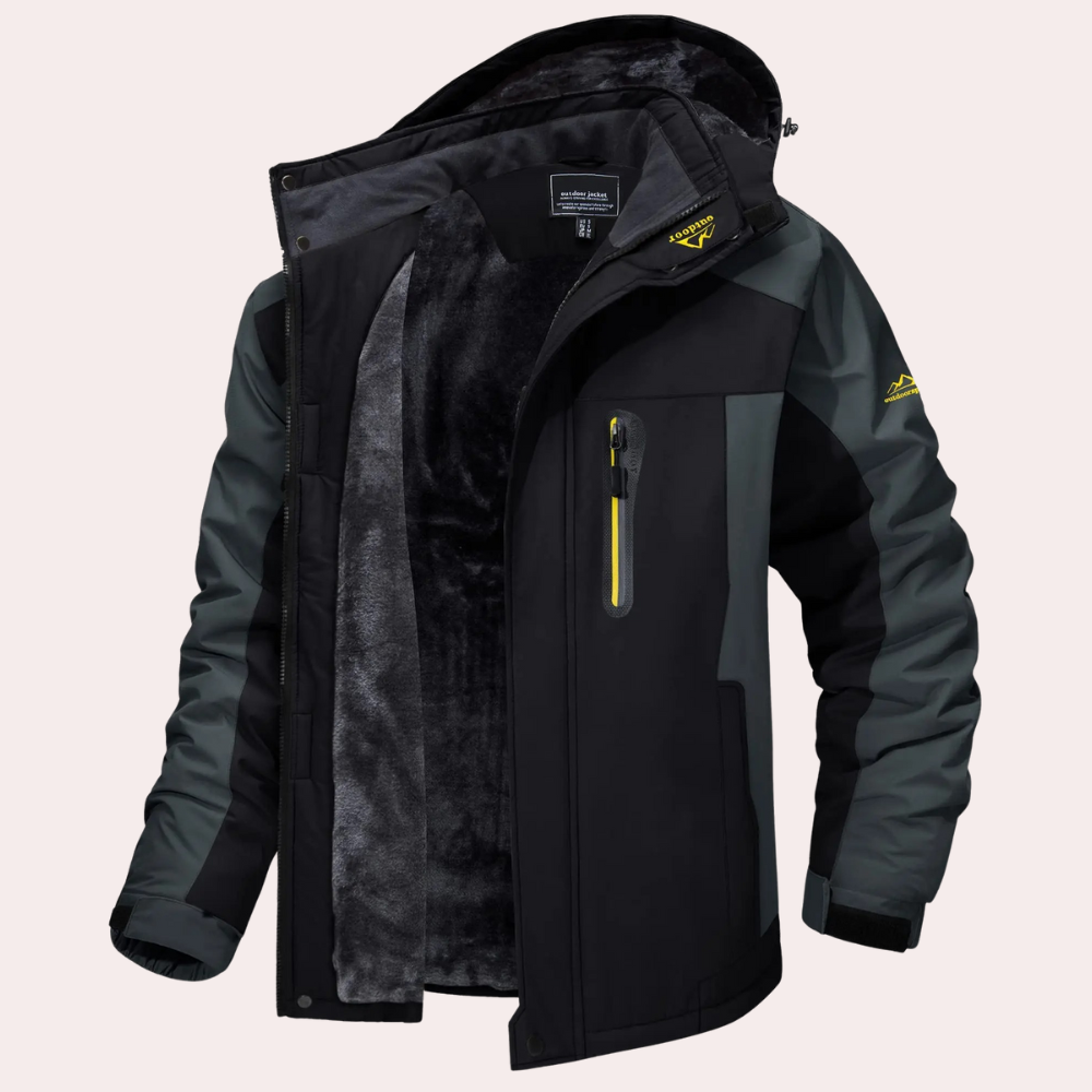 Windbreaker-Jacke – mit Kapuze – wasserdicht – Outdoor-Jacke – Herrenjacke-Zwart grijs-M-Chaps Herrenmode