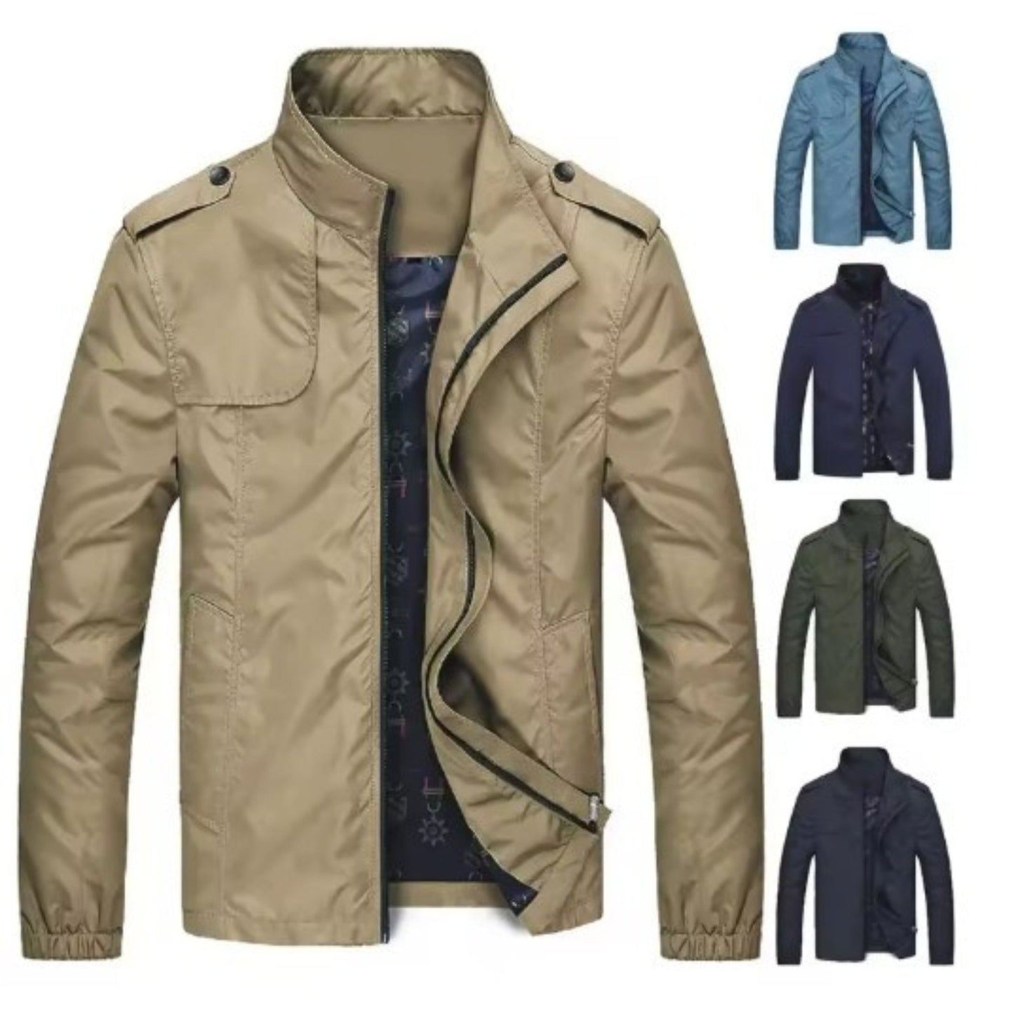 Winddichte Jacke – Lässige kurze Trenchjacke mit Reißverschluss für Männer-Chaps Herrenmode