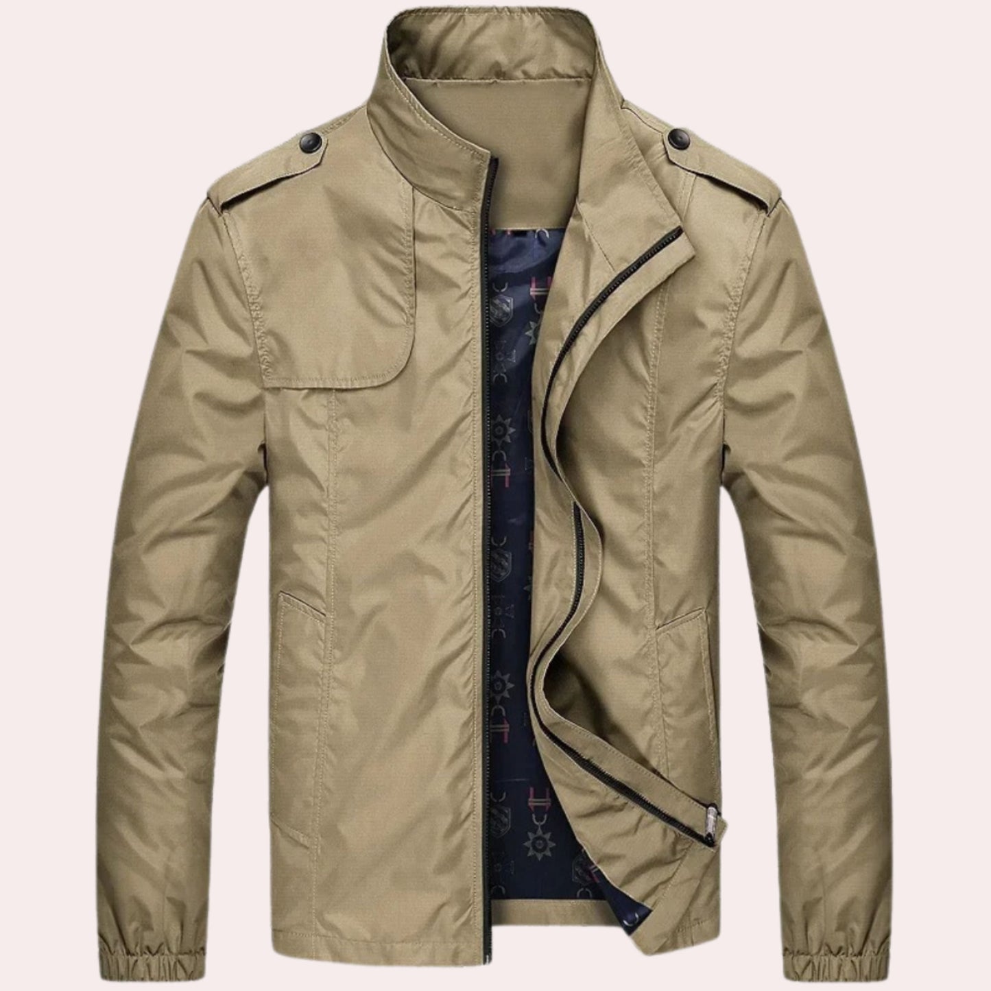 Winddichte Jacke – Lässige kurze Trenchjacke mit Reißverschluss für Männer-Khaki-M-Chaps Herrenmode