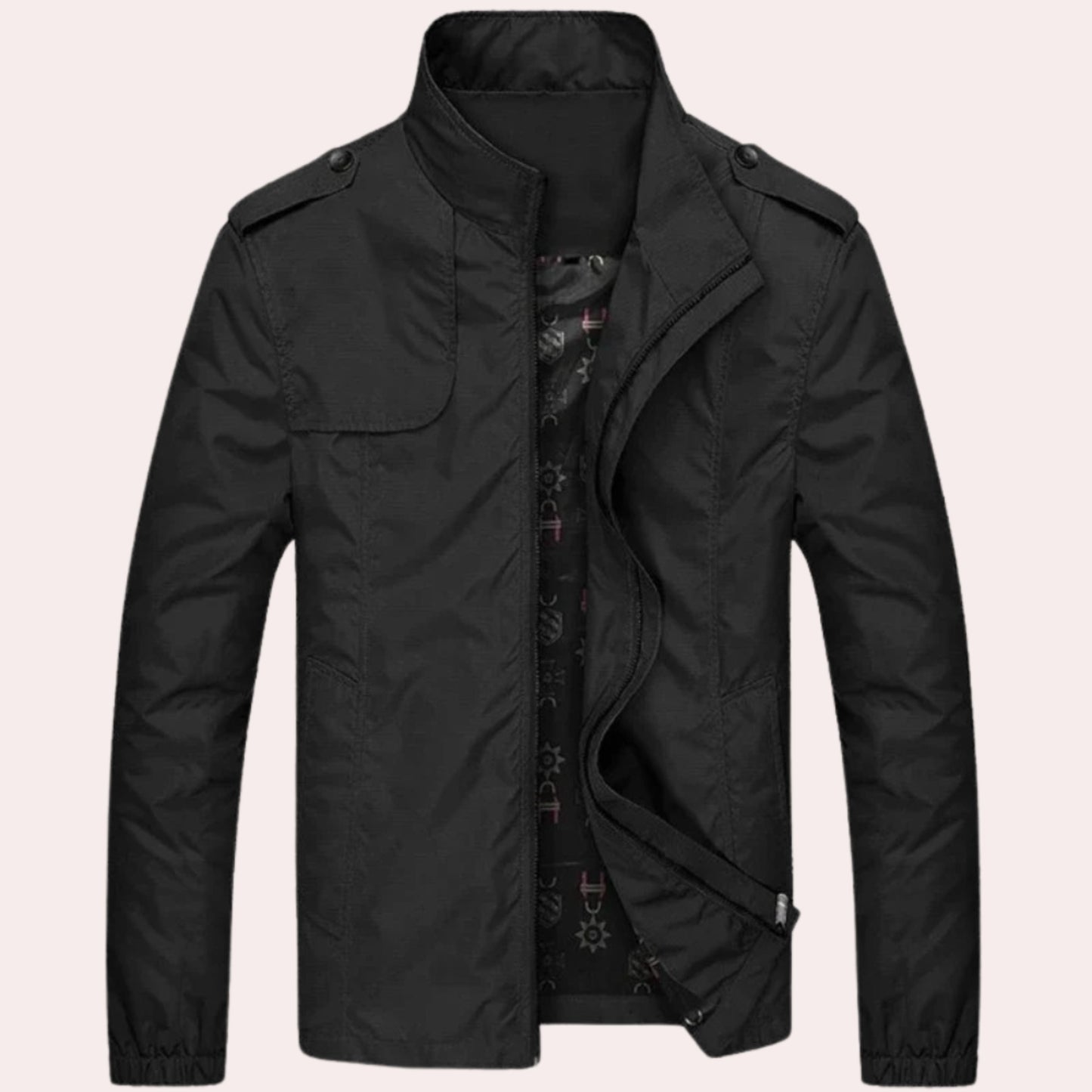 Winddichte Jacke – Lässige kurze Trenchjacke mit Reißverschluss für Männer-Schwarz-M-Chaps Herrenmode