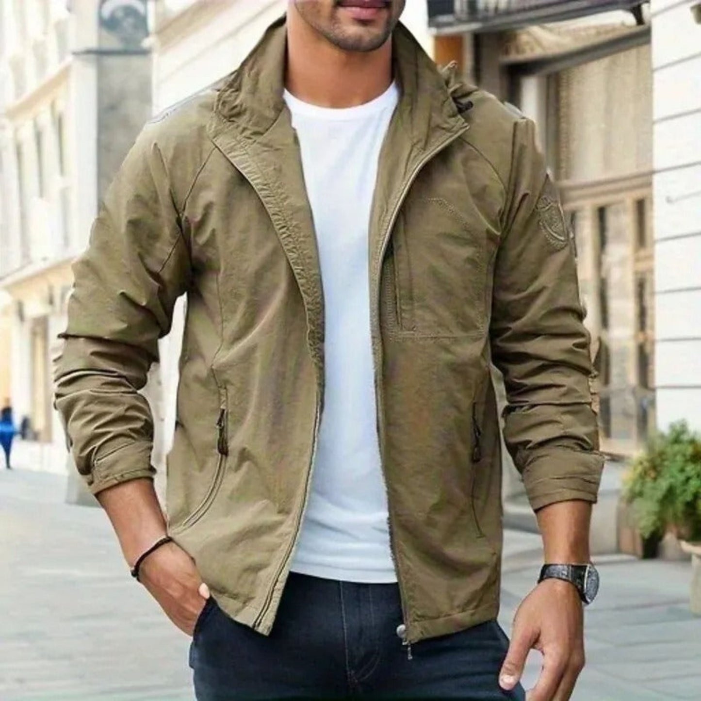 Winddichte Jacke – mit Kapuze – Reißverschluss – leichte Jacke – Freizeitjacken für Männer-Braun-M-Chaps Herrenmode