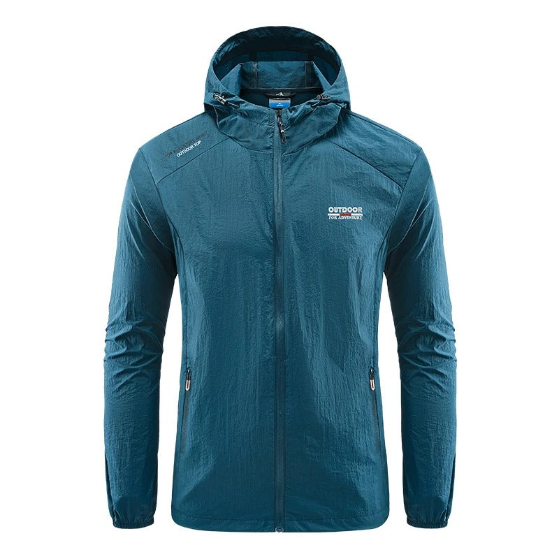 Windjacke | Mit Kapuze | Leicht | Wasserdichte Laufjacke | Herrenjacke-Denimblau-M-Chaps Herrenmode