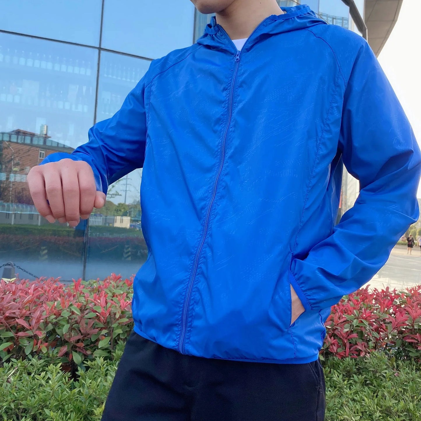 Windjacke | Reißverschluss | Kapuze | Leichte Jacke | Herrenjacke-Blau-S-Chaps Herrenmode