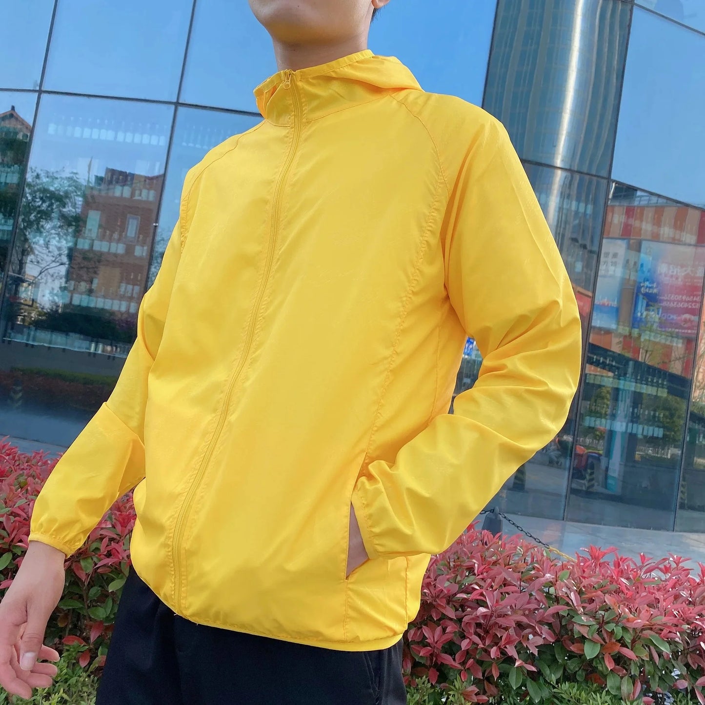 Windjacke | Reißverschluss | Kapuze | Leichte Jacke | Herrenjacke-Gelb-S-Chaps Herrenmode