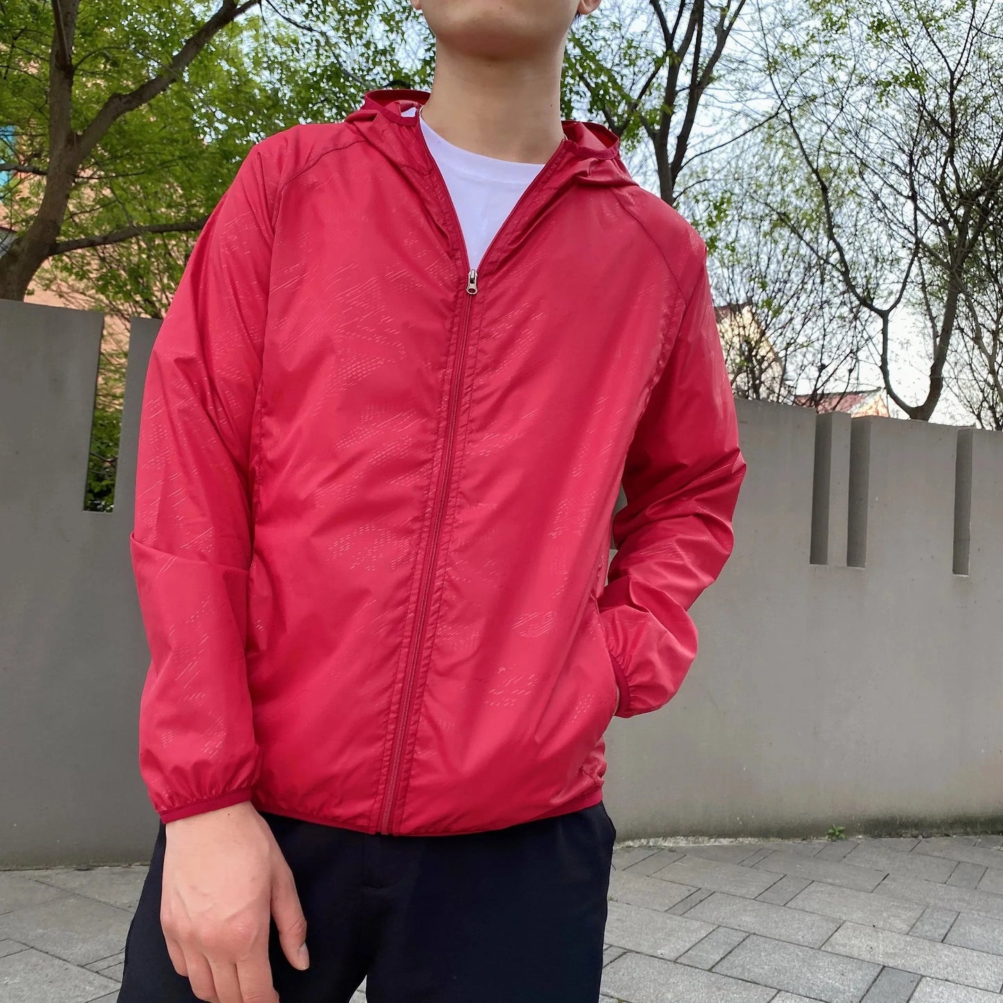 Windjacke | Reißverschluss | Kapuze | Leichte Jacke | Herrenjacke-Rot-S-Chaps Herrenmode
