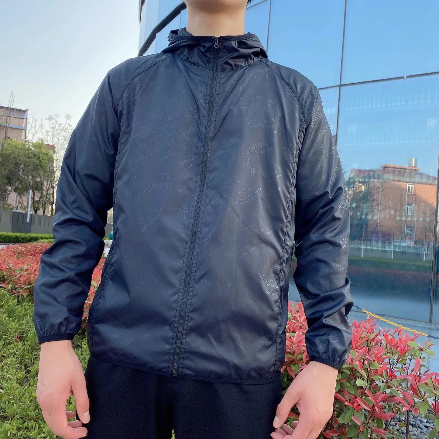 Windjacke | Reißverschluss | Kapuze | Leichte Jacke | Herrenjacke-Schwarz-S-Chaps Herrenmode