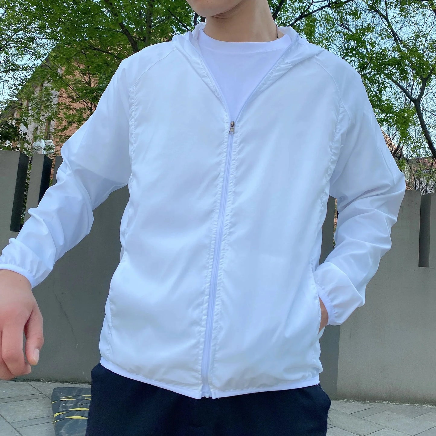 Windjacke | Reißverschluss | Kapuze | Leichte Jacke | Herrenjacke-Weiß-S-Chaps Herrenmode