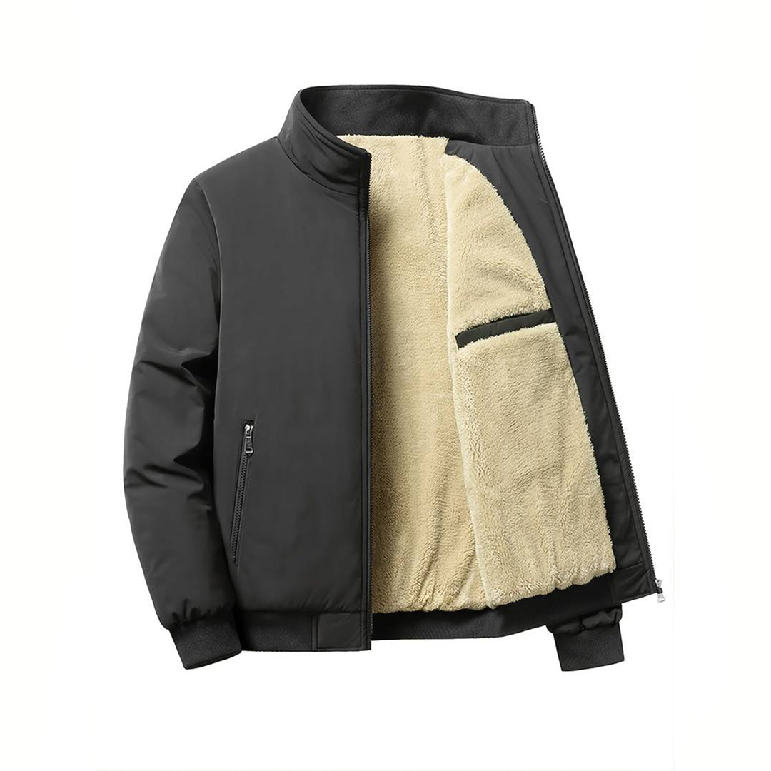 Winter Bomberjacke - Fleece gefüttert - Zip-Up - Winterjacke - Bomberjacke für Männer-Schwarz-XXS-Chaps Herrenmode