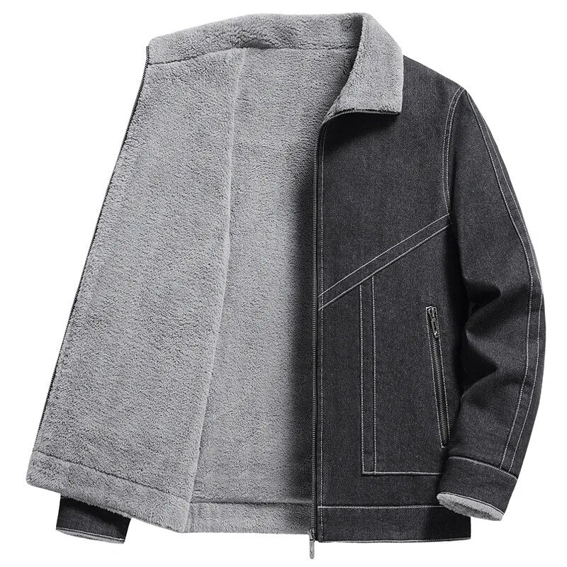 Winter-Jeansjacke – Warm – mit Reißverschluss – mit Fleece gefüttert – Herrenjacke-Chaps Herrenmode