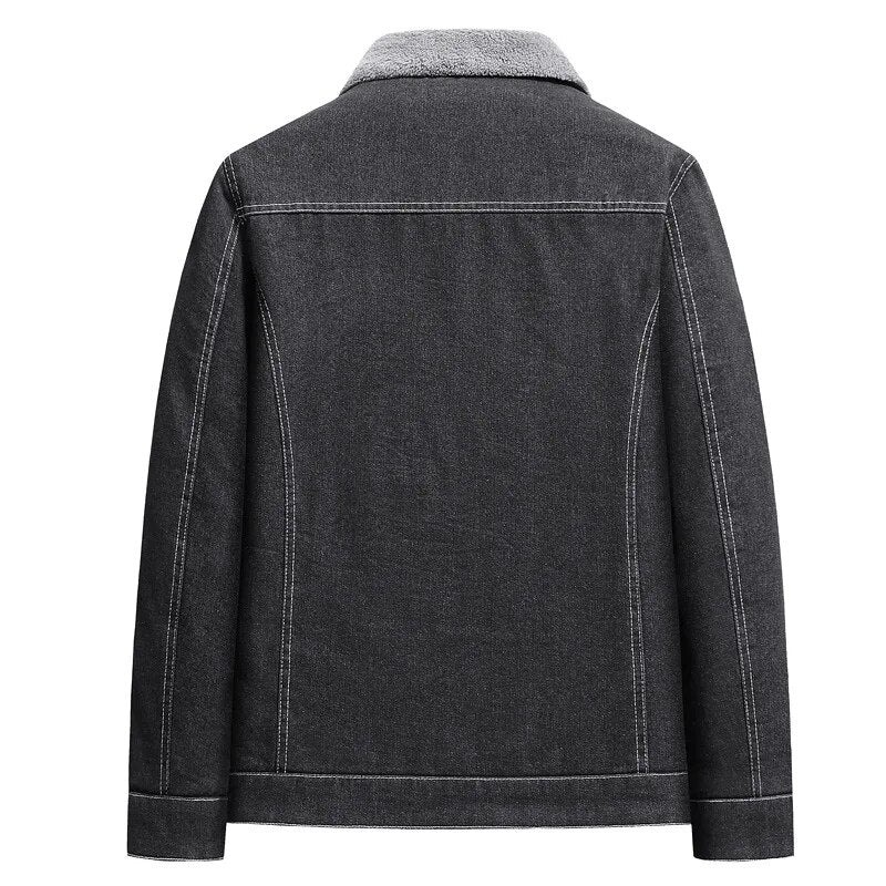 Winter-Jeansjacke – Warm – mit Reißverschluss – mit Fleece gefüttert – Herrenjacke-Chaps Herrenmode