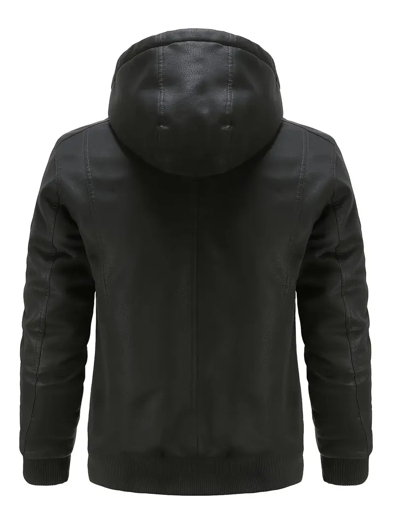 Winter-Lederjacke | Kunstleder | Kapuzenjacke | Steppfutterjacke | Herrenjacken-Chaps Herrenmode