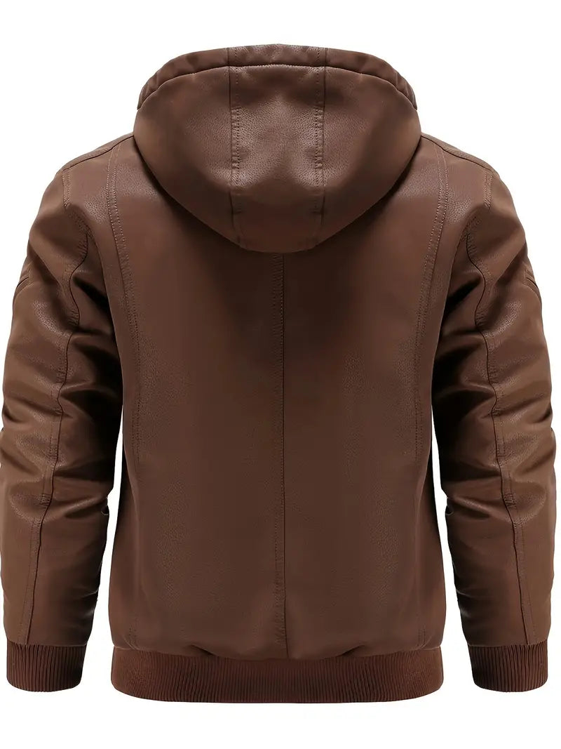 Winter-Lederjacke | Kunstleder | Kapuzenjacke | Steppfutterjacke | Herrenjacken-Chaps Herrenmode