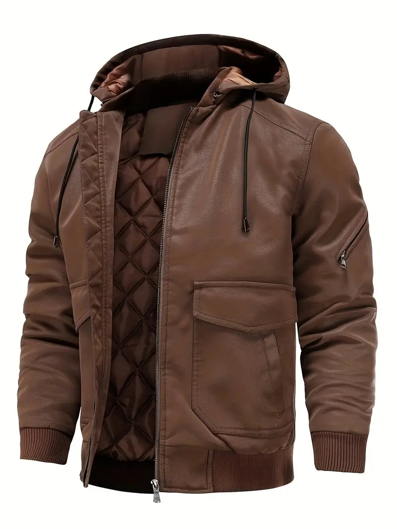 Winter-Lederjacke | Kunstleder | Kapuzenjacke | Steppfutterjacke | Herrenjacken-Kaffee-XS-Chaps Herrenmode