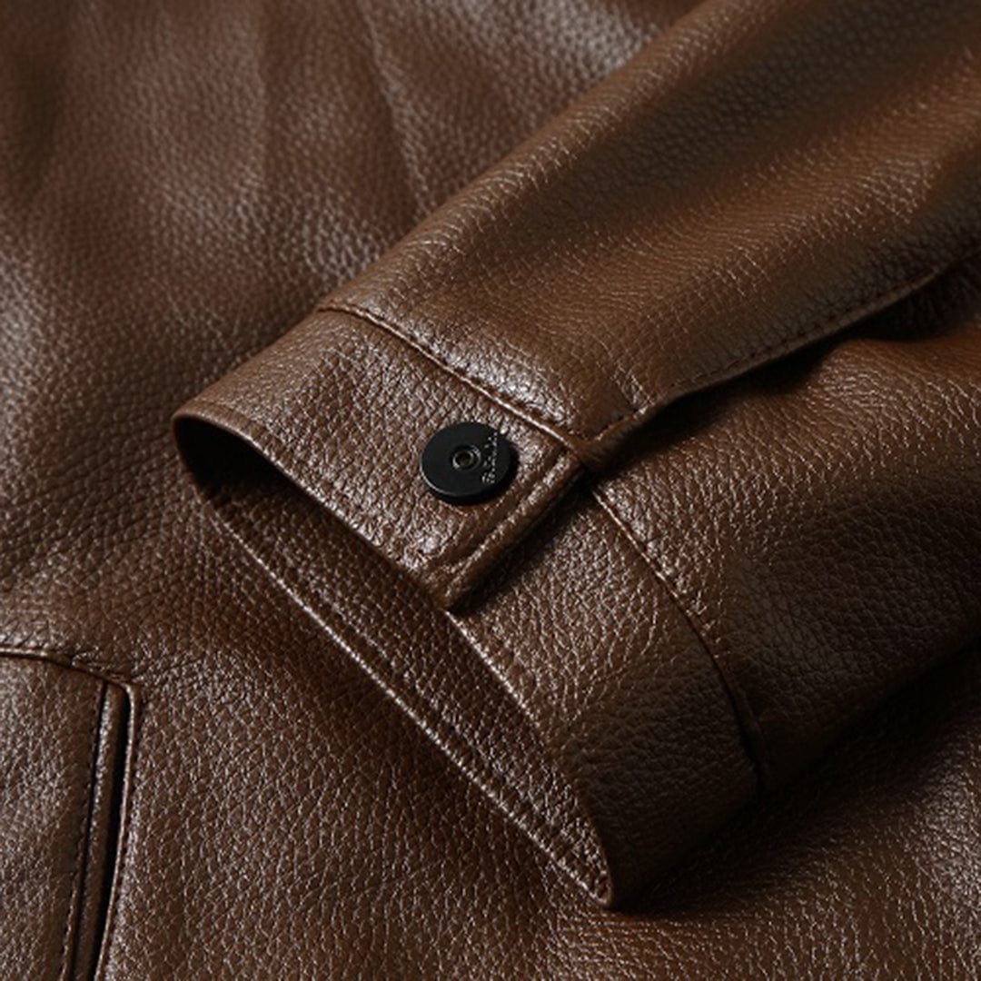Winter-Lederjacke – Kunstleder – Reißverschluss – Fleece-gefüttert-Chaps Herrenmode