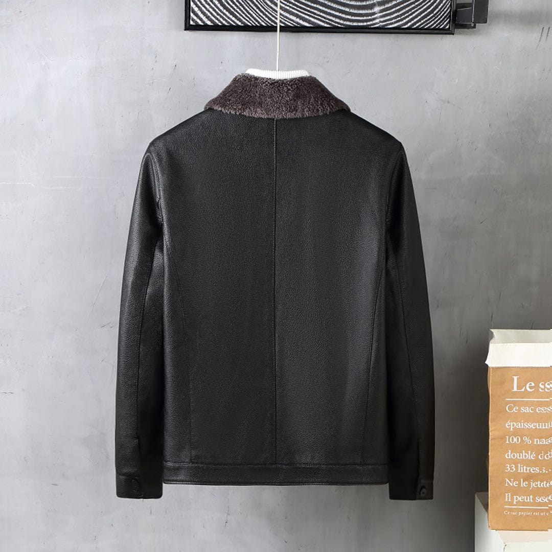 Winter-Lederjacke – Kunstleder – Reißverschluss – Fleece-gefüttert-Chaps Herrenmode