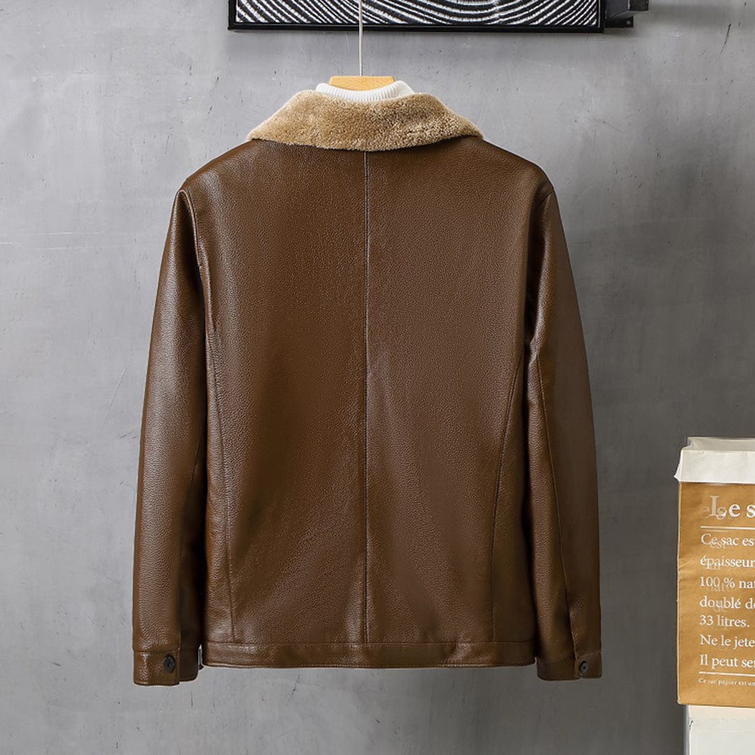 Winter-Lederjacke – Kunstleder – Reißverschluss – Fleece-gefüttert-Chaps Herrenmode