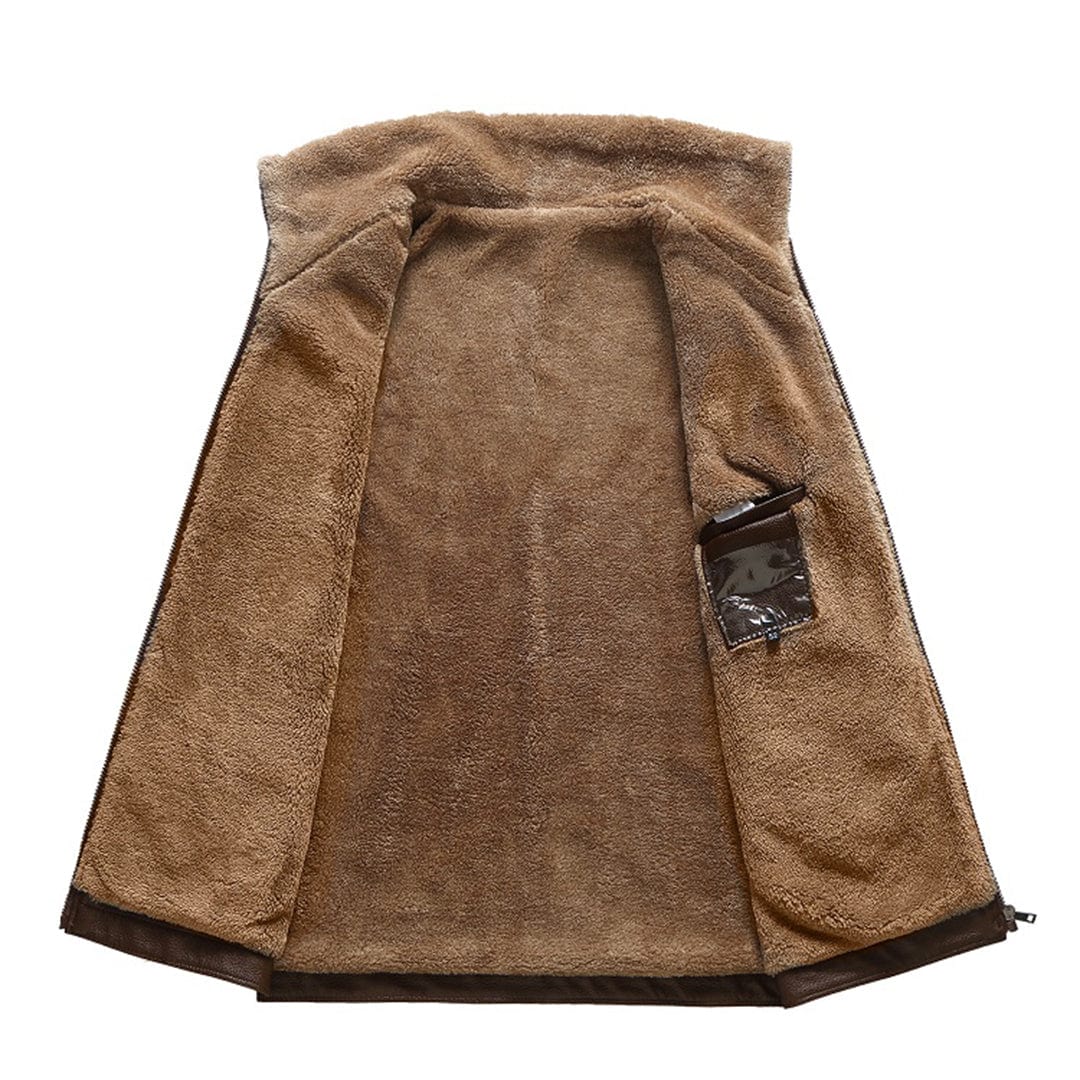 Winter-Lederjacke – Kunstleder – Reißverschluss – Fleece-gefüttert-Chaps Herrenmode