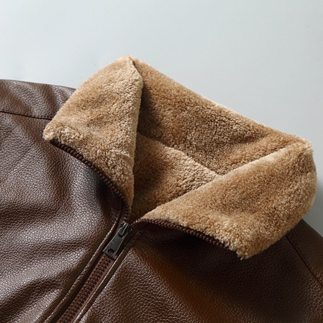 Winter-Lederjacke – Kunstleder – Reißverschluss – Fleece-gefüttert-Chaps Herrenmode