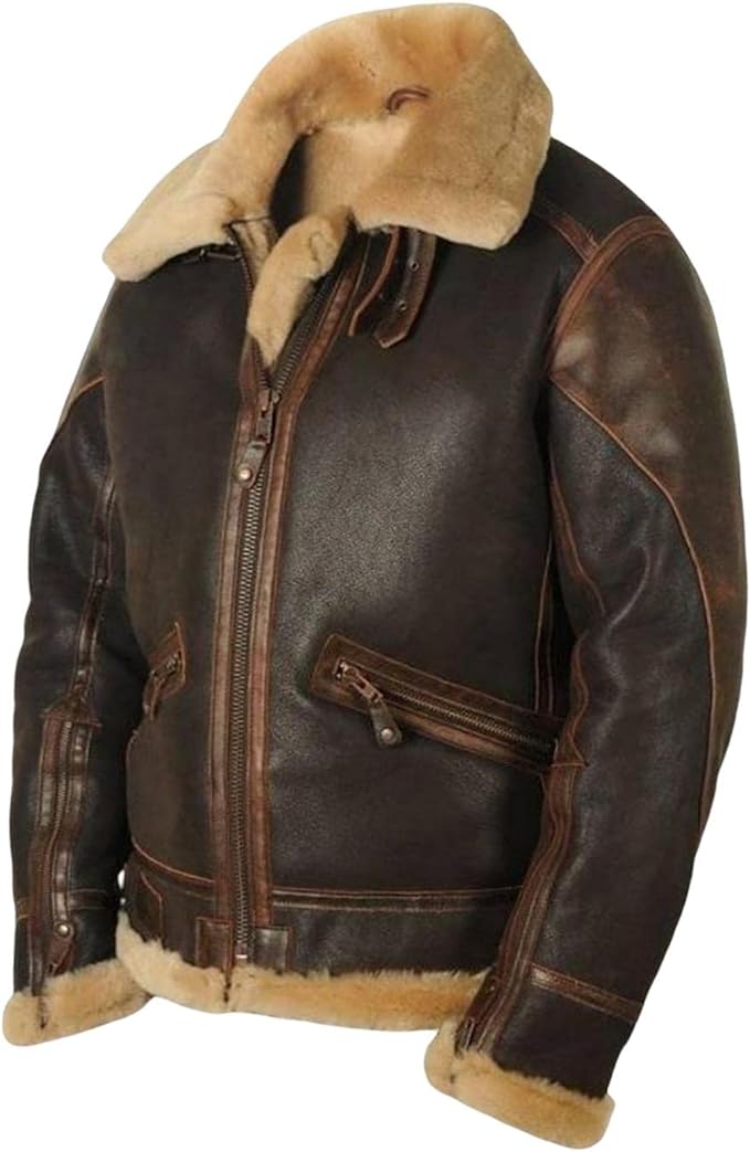 Winter Lederjacke - Pelzgefüttert - Zip-Up - Pilotenjacke - Herren Lederjacke-S-Chaps Herrenmode