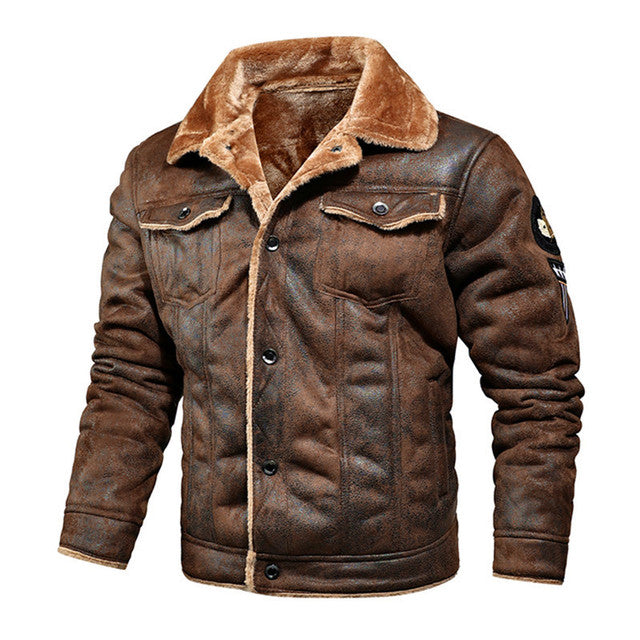 Winter-Lederjacke | Warm | Mit Knöpfen zu schließen | Mit Sherpa gefüttert | Winterjacke für Herren-Braun-S-Chaps Herrenmode