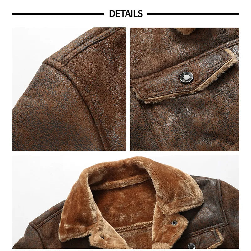 Winter-Lederjacke | Warm | Mit Knöpfen zu schließen | Mit Sherpa gefüttert | Winterjacke für Herren-Chaps Herrenmode