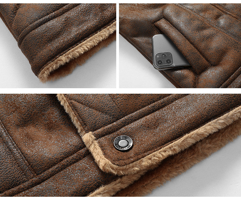 Winter-Lederjacke | Warm | Mit Knöpfen zu schließen | Mit Sherpa gefüttert | Winterjacke für Herren-Chaps Herrenmode