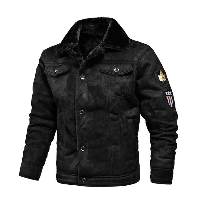 Winter-Lederjacke | Warm | Mit Knöpfen zu schließen | Mit Sherpa gefüttert | Winterjacke für Herren-Schwarz-S-Chaps Herrenmode