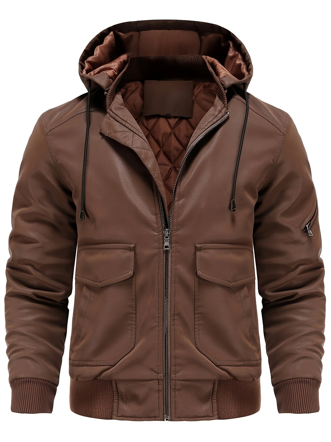 Winter-Lederjacke – winddichte PU-Lederjacke mit Kapuze und gestepptem Innenfutter für Herren-Chaps Herrenmode