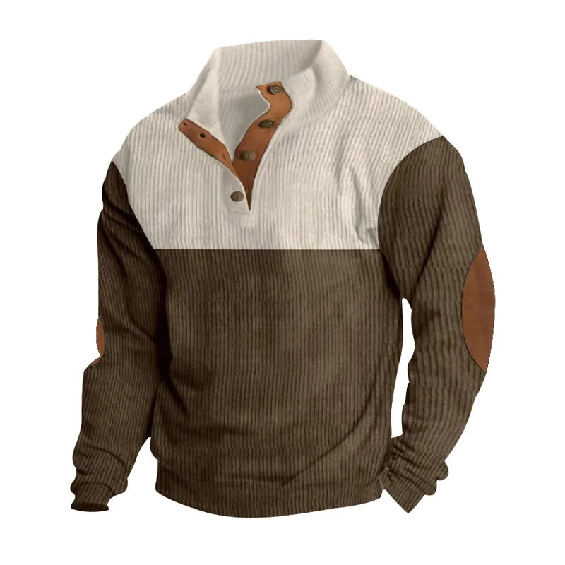 Winter-Pullover - Ellbogen-Patches - Knopfleiste - Pullover - Herrenbekleidung-Braun-S-Chaps Herrenmode