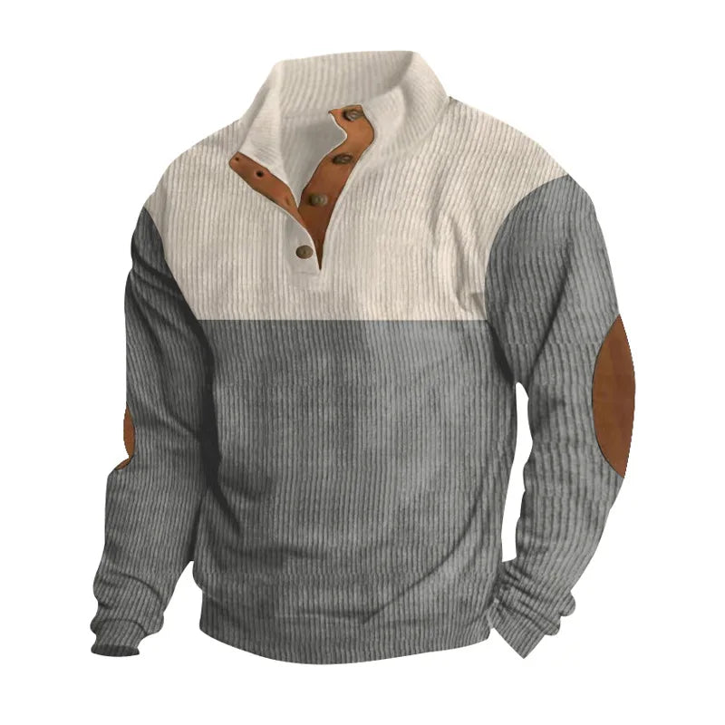 Winter-Pullover - Ellbogen-Patches - Knopfleiste - Pullover - Herrenbekleidung-Grau-S-Chaps Herrenmode