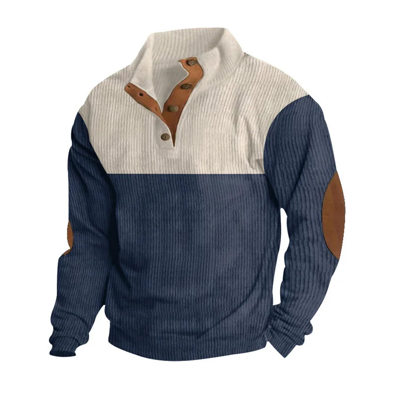 Winter-Pullover - Ellbogen-Patches - Knopfleiste - Pullover - Herrenbekleidung-Marineblau-S-Chaps Herrenmode