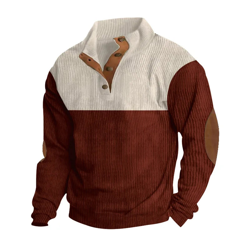 Winter-Pullover - Ellbogen-Patches - Knopfleiste - Pullover - Herrenbekleidung-Rot-S-Chaps Herrenmode