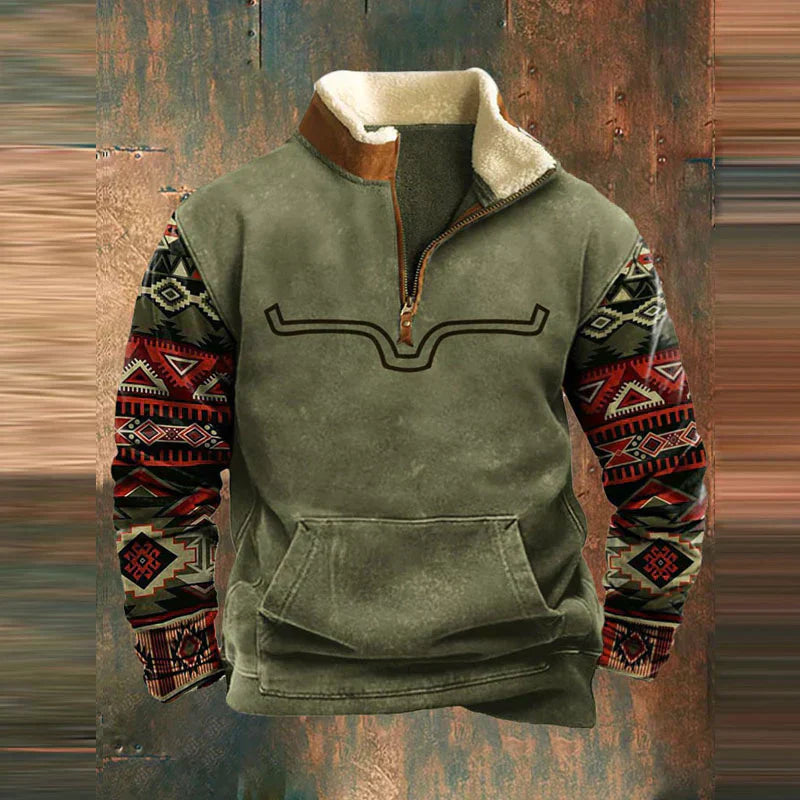 Winter-Sweatshirt – mit halbem Reißverschluss – mit Fleece gefüttert – Pullover – Herrenbekleidung-Grün-S-Chaps Herrenmode