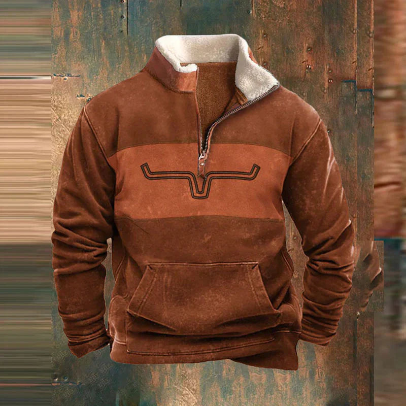 Winter-Sweatshirt – mit halbem Reißverschluss – mit Fleece gefüttert – Pullover – Herrenbekleidung-Orange-S-Chaps Herrenmode