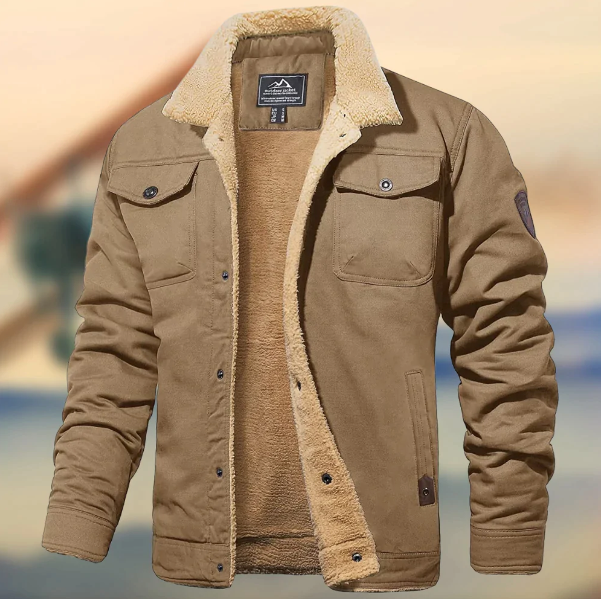Winterjacke – Gefütterte Winter-Fleecejacke Mit Knöpfen Für Herren-Beige-S-Chaps Herrenmode