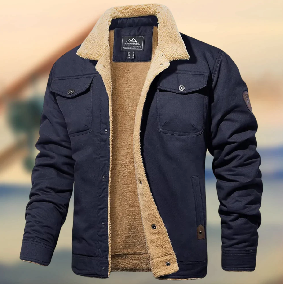 Winterjacke – Gefütterte Winter-Fleecejacke Mit Knöpfen Für Herren-Blau-S-Chaps Herrenmode