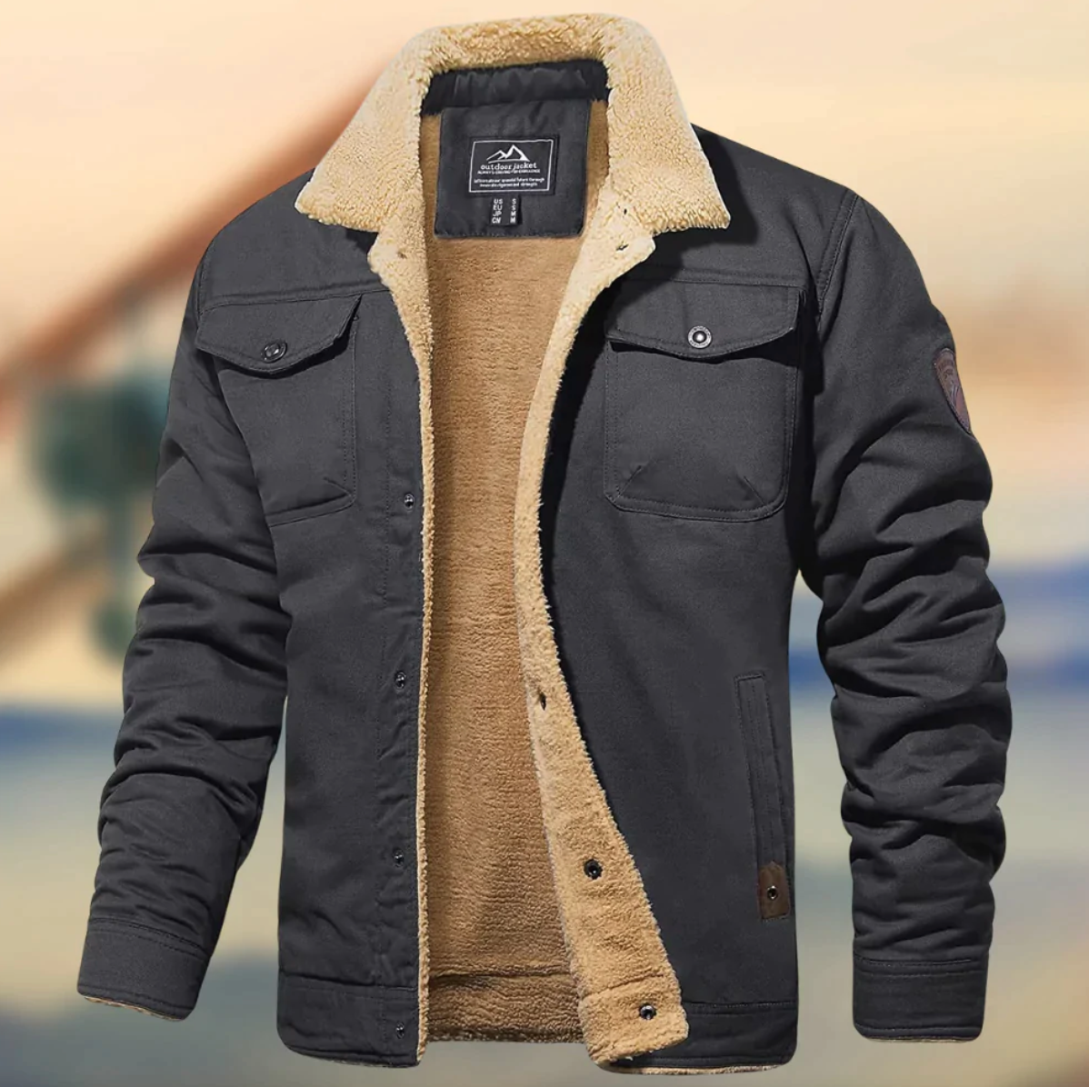 Winterjacke – Gefütterte Winter-Fleecejacke Mit Knöpfen Für Herren-Grau-S-Chaps Herrenmode