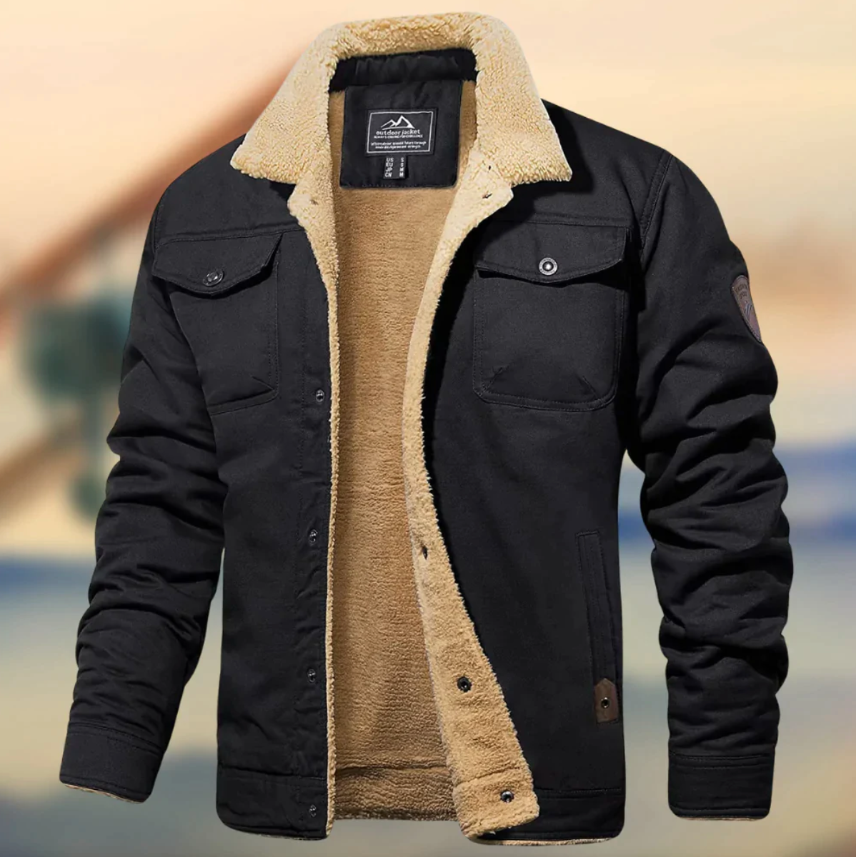 Winterjacke – Gefütterte Winter-Fleecejacke Mit Knöpfen Für Herren-Schwarz-S-Chaps Herrenmode